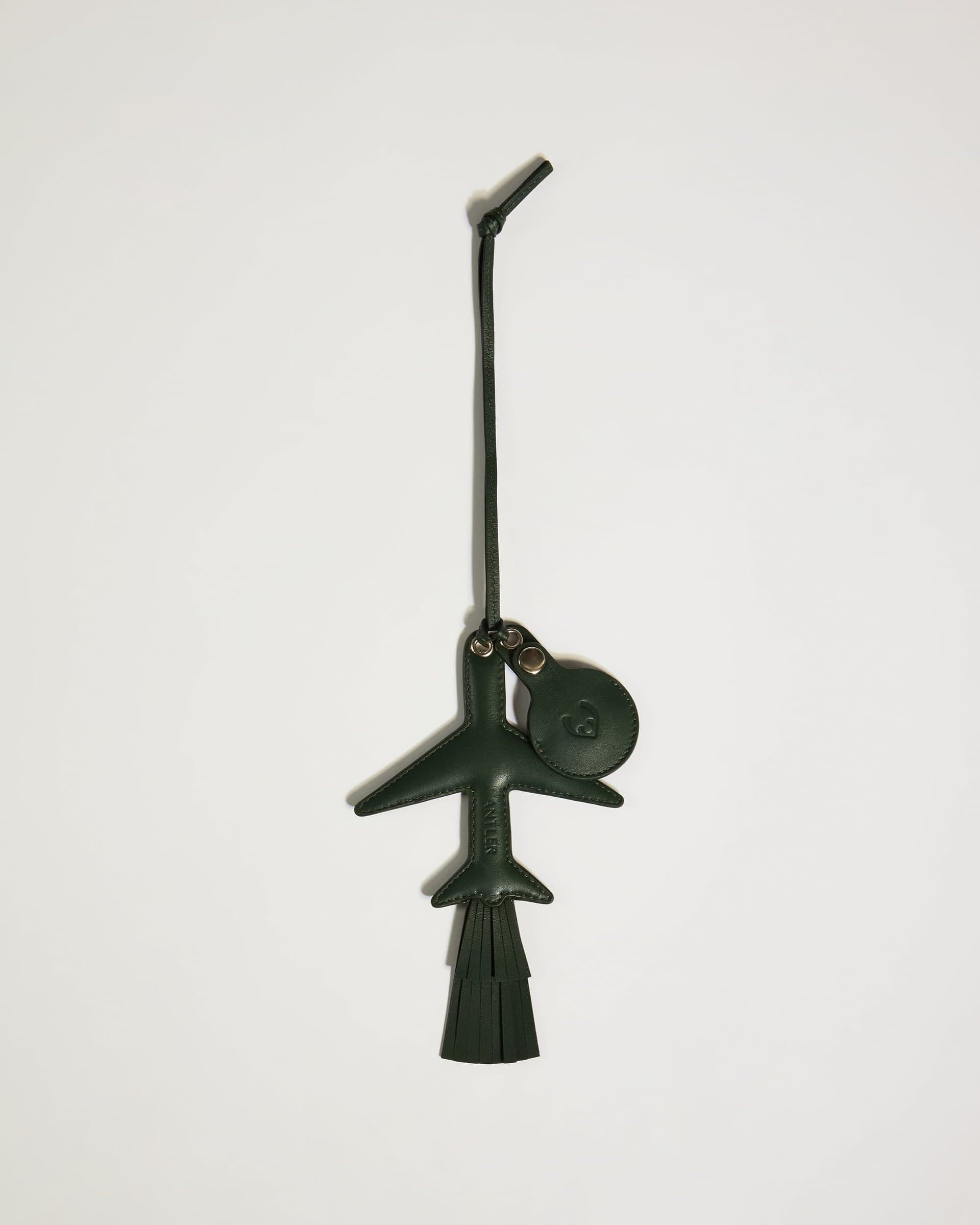Heritage Leather Aeroplane AirTag Holder in Green