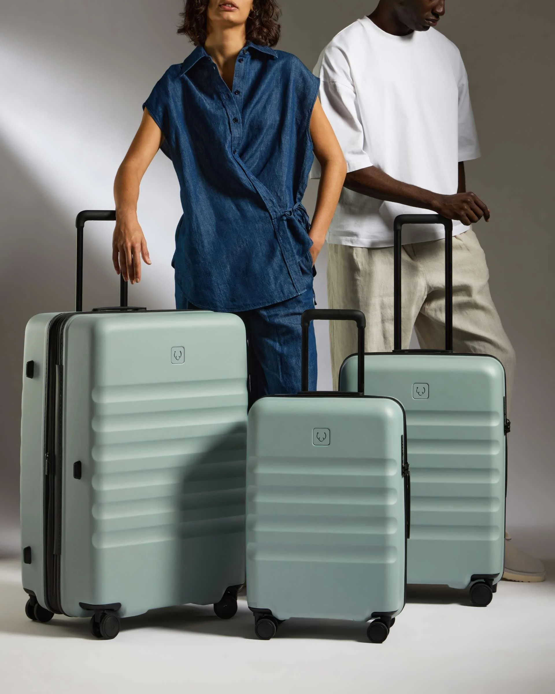 Large Cabin Suitcase Set in Mist Blue - Icon Stripe - Image 2